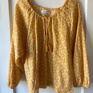 Reformation Yellow Floral Peasant Blouse